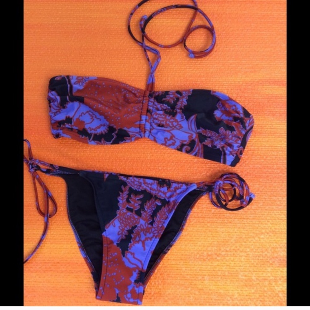 Tibi black red & purple print bandeau bikini small
